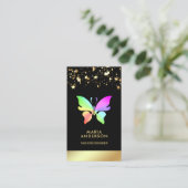 Elegant Chic Confetti Black Gold Rainbow Butterfly Visitekaartje (Staand voorkant)