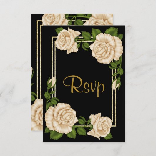 Elegant Chic Corner ivoire Roses mariage RSVP (Devant / Derrière)