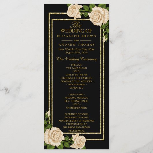 Elegant Chic Corner Ivory Rozen Wedding Programme Programma (Voorkant)