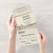 Elegant Chic Cycling Rustic Wood Wedding All In One Uitnodiging (Afscheurbaar)