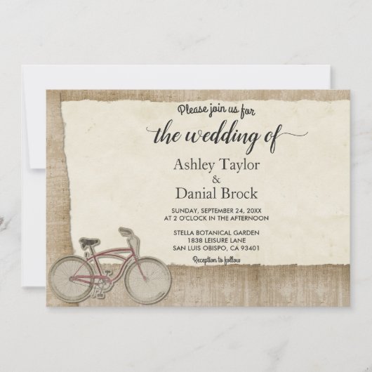 Elegant Chic Cycling Rustic Wood Wedding Kaart (Voorkant)