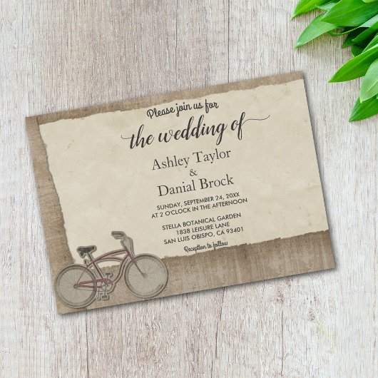 Elegant Chic Cycling Rustic Wood Wedding Kaart
