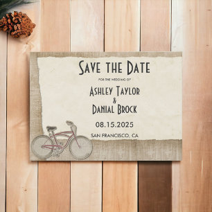Elegant Chic Cycling Rustic Wood Wedding Save The Date