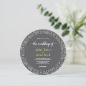 Elegant Chic Damask Art Deco Grey Formal Wedding Kaart (Staand voorkant)