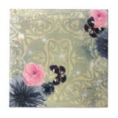 Elegant  Chic Damask Butterflies Flowers Tegeltje (Voorkant)