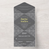 Elegant Chic Damask Grey Formal Wedding All In One Uitnodiging (Binnen)