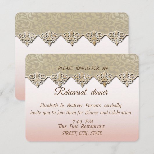 Elegant Chic Damask Weddi Rehearsal Dinner Kaart (Voorkant / Achterkant)