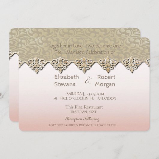 Elegant Chic Damask Wedding Uitnodiging (Voorkant / Achterkant)