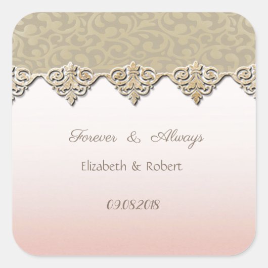 Elegant Chic Damask Wedding Vierkante Sticker (Voorkant)
