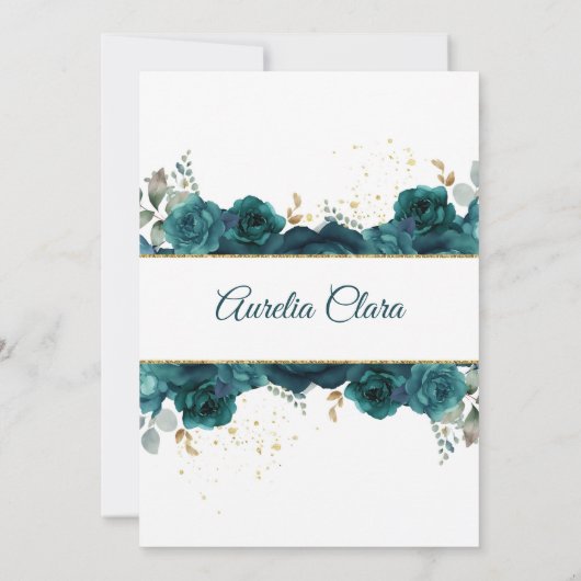 Elegant Chic Emerald Groen Rozen Goud Quinceanera Kaart (Achterkant)