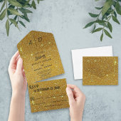 Elegant chic fancy gouden goudglitter all in one uitnodiging