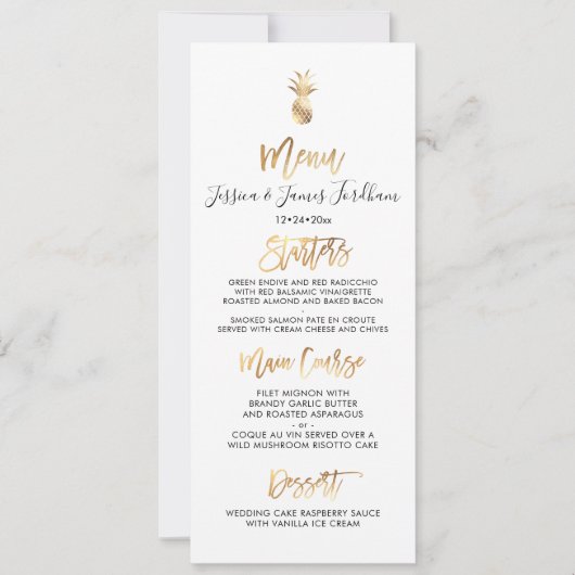 Elegant + Chic Faux Gold Pineapple Menu Kaart (Voorkant)