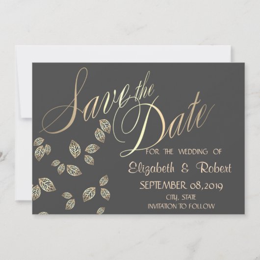Élégant Chic Feuilles d'Or Save The Date (Devant)