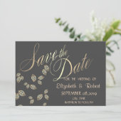 Élégant Chic Feuilles d'Or Save The Date (Debout devant)
