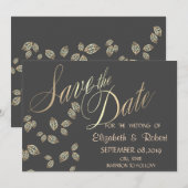 Élégant Chic Feuilles d'Or Save The Date (Devant / Derrière)
