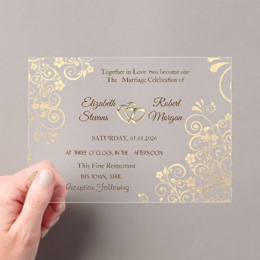 Élégant Chic Fleurs Dorées Faire-Part de Mariage (In situ (ordinateur de poche))