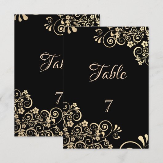Élégant Chic Fleurs Or Table Carte (Devant / Derrière)