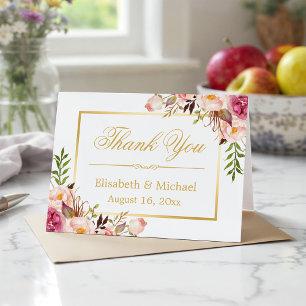 Elegant Chic Floral Gold Lijst Hartelijk dank Bedankkaart