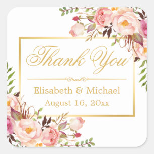 Elegant Chic Floral Gold Lijst Hartelijk dank Vierkante Sticker