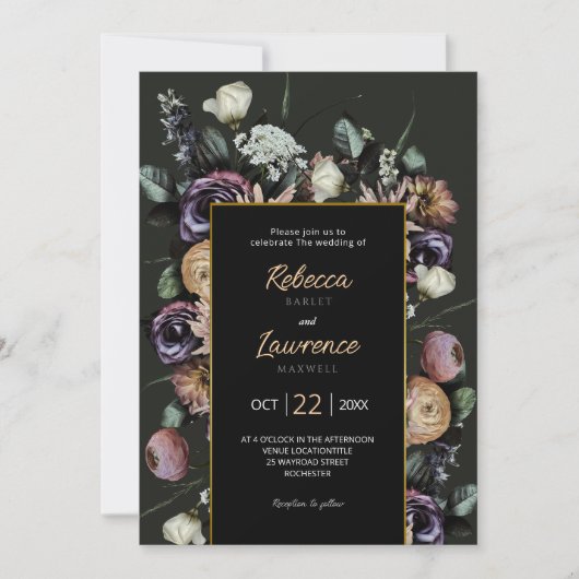 Elégant chic florale faire-part de mariage (Devant)