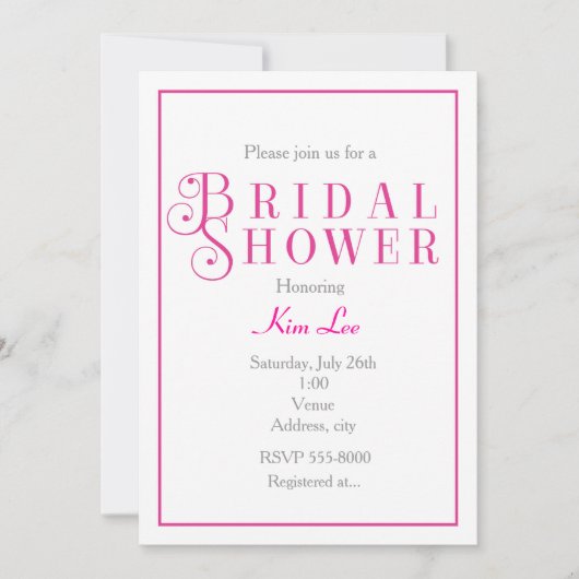 Elégant Chic Fuchsia Invitation de douche nuptiale (Devant)