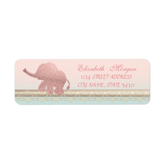 Elegant Chic Girly Cute Lace, Glitter Elephant Etiket (Voorkant)