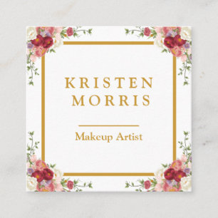 Elegant Chic Girly Pink Floral Gold Lijst Persoonl Vierkante Visitekaartje
