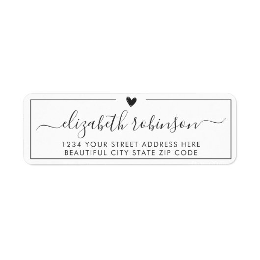 Elegant Chic Girly Script Heart Address Label (Voorkant)