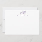 Elegant Chic Girly Script Monogram Paars Notitiekaartje (Voorkant)