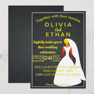 Elegant chic gold and black Wedding Invitation Kaart