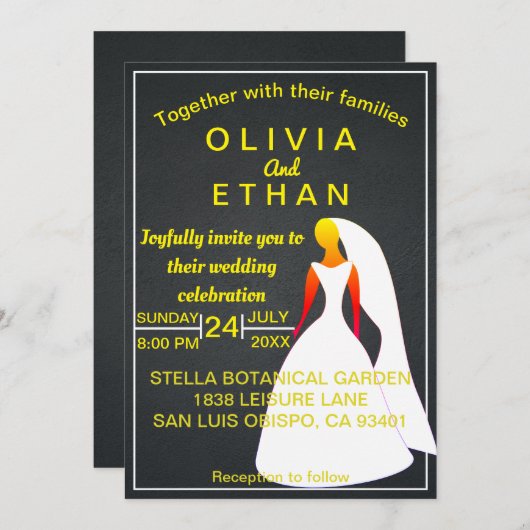 Elegant chic gold and black Wedding Invitation Kaart (Voorkant / Achterkant)