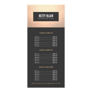 Elegant Chic Gold et Black Price List Menu
