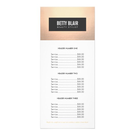 Elegant Chic Gold et Black Price List Menu (Devant)