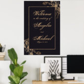 Elégant Chic Gold Faux Metal Floral Poster Mariage (Bureau à domicile)
