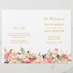 Élégant Chic Gold Floral Programme de mariage plié