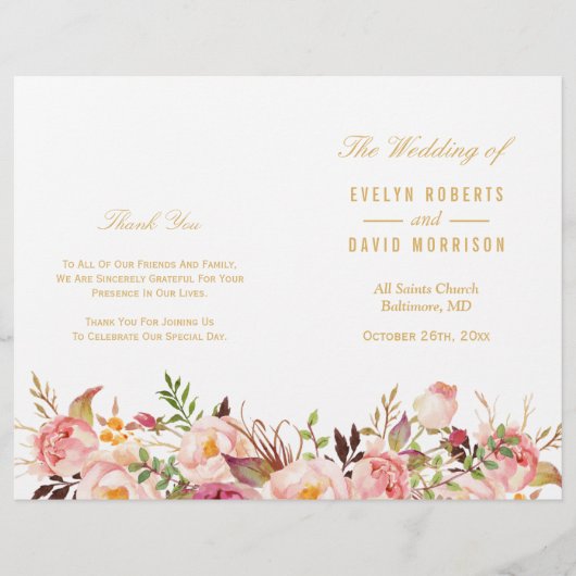 Elegant Chic Gold Floral vouded Wedding Programme (Voorkant)