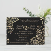 Elegant Chic Gold Flowers Wedding Uitnodiging (Staand voorkant)