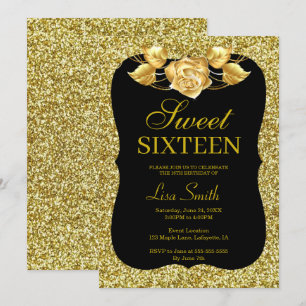 Elegant Chic Gold Glitter Gold Roos Sweet 16 Kaart