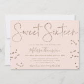 Elegant chic gold glitter script roze Sweet 16 Kaart (Voorkant)