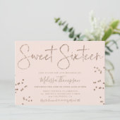Elegant chic gold glitter script roze Sweet 16 Kaart (Staand voorkant)