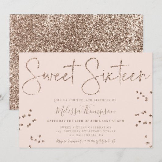 Elegant chic gold glitter script roze Sweet 16 Kaart (Voorkant / Achterkant)
