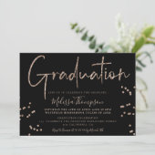 Elegant chic gold glitter script zwart afstuderen kaart (Staand voorkant)