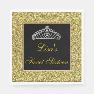 Elegant Chic Gold Glitter Tiara Sweet 16 Servet