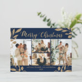 Elegant Chic Gold Leaves 4 Fotokerstkaart (Staand voorkant)