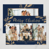 Elegant Chic Gold Leaves 4 Fotokerstkaart (Voorkant / Achterkant)