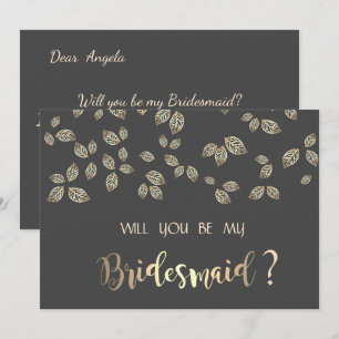 Elegant Chic Gold Leaves Bridesmaid Kaart
