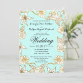 Élégant Chic Gold Mint Flowers Invitations de mari (Debout devant)