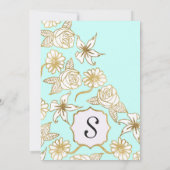 Élégant Chic Gold Mint Flowers Invitations de mari (Dos)