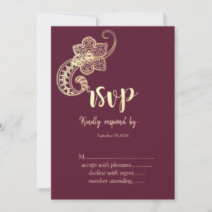 Elegant Chic Gold Paisley RSVP Kaart
