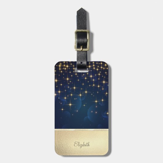 Elegant Chic Gold Stars Navy Blue Bagagelabel (Voorkant verticaal)